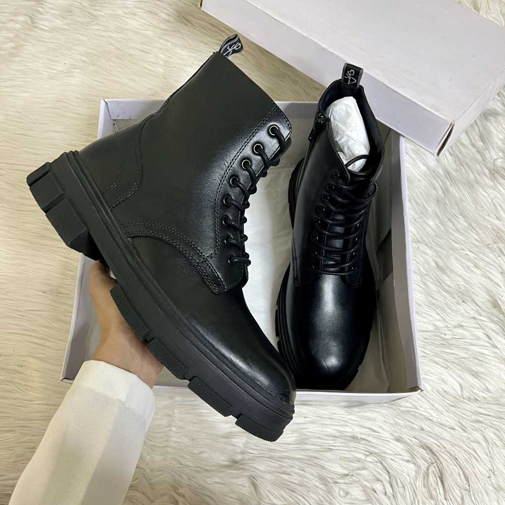 Men Black Leather Chunky Lace Up Boots - Shopstreetstyle