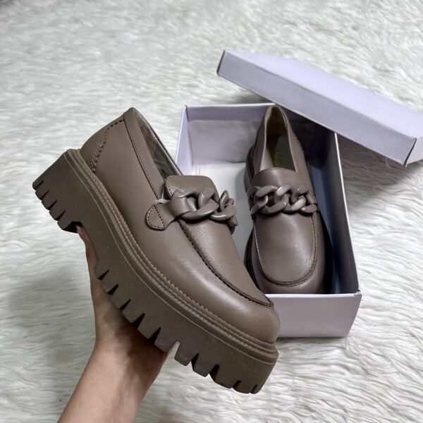 Mocha Leather Platform Chain Chunky Loafers