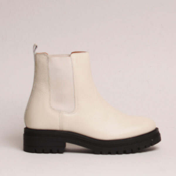 White Ankle Boots with Flat Black Sole