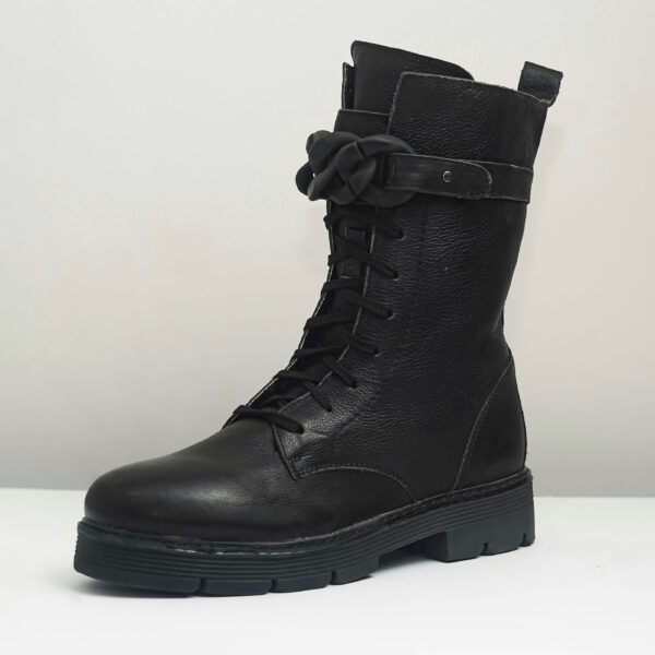 Ara Dover Black Leather Lace Up Combat Boots