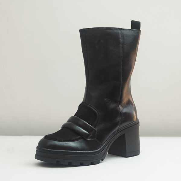 Black Nappa and Vegan Leather Ankle Boots with a Ridged Rubber Sole